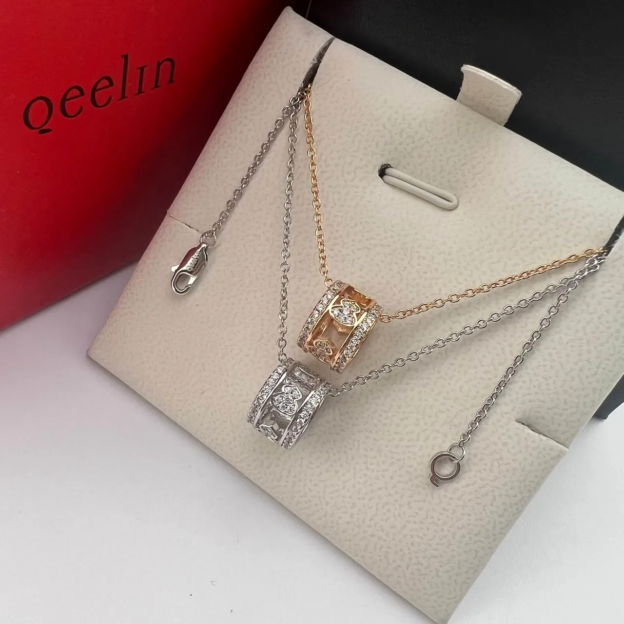 Qeelin Wulu Dual-Cylinder Red Enamel and Pavé Crystal Necklace 7
