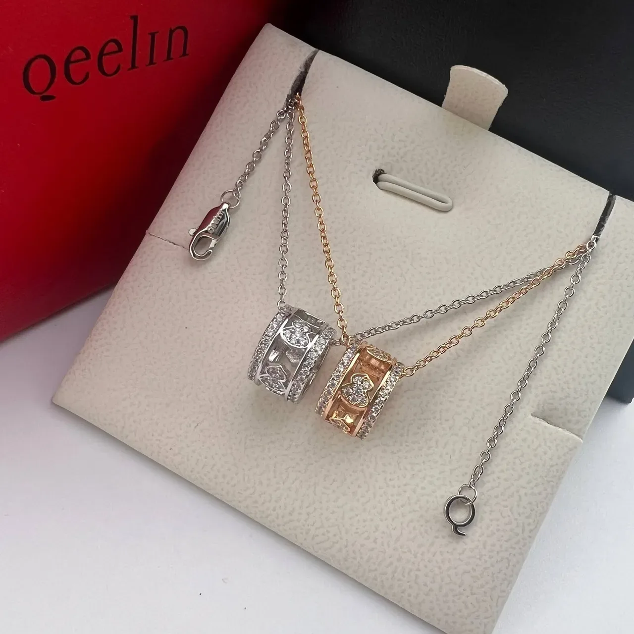 Qeelin Wulu Dual-Cylinder Red Enamel and Pavé Crystal Necklace 8