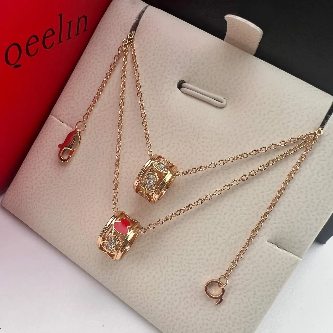 Qeelin Wulu Dual-Cylinder Red Enamel and Pavé Crystal Necklace 9