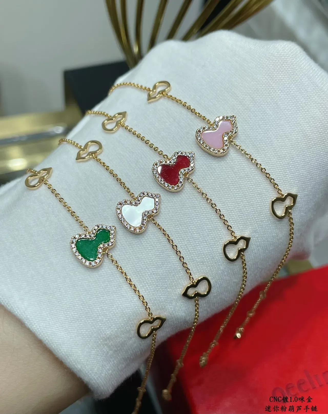 Qeelin Wulu Mini Pink Enamel and Pavé Gourd Charm Bracelet 3