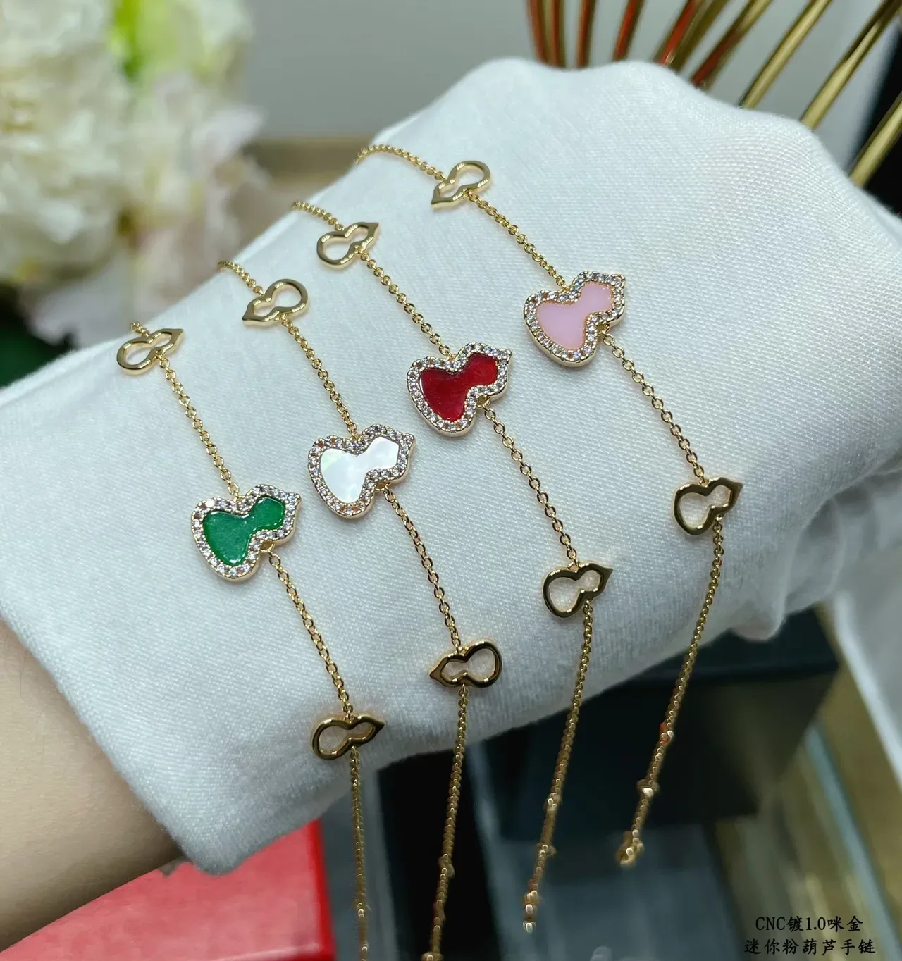 Qeelin Wulu Mini Pink Enamel and Pavé Gourd Charm Bracelet 4