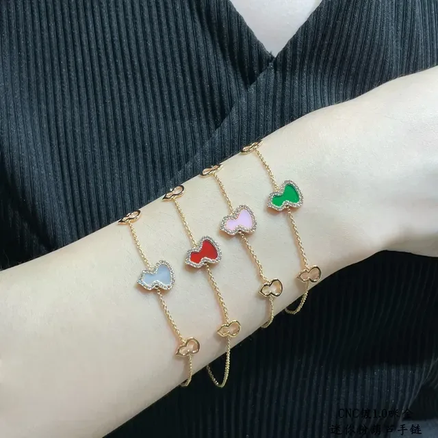 Qeelin Wulu Mini Pink Enamel and Pavé Gourd Charm Bracelet 8