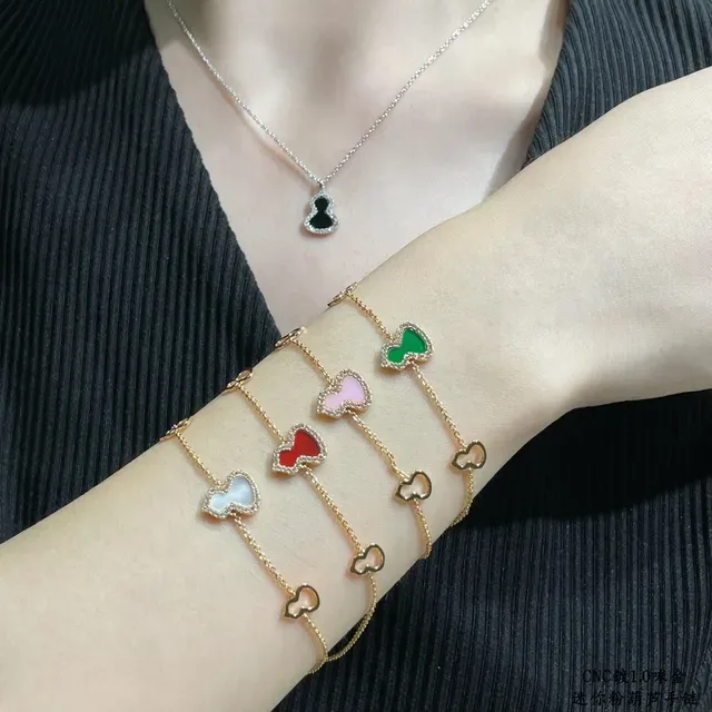 Qeelin Wulu Mini Pink Enamel and Pavé Gourd Charm Bracelet 9