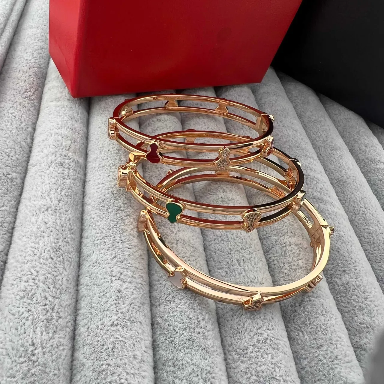 Qeelm Gold-Tone Heart Crystal Enamel Bangle Bracelets 7