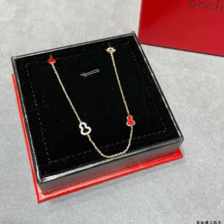 qeelr Gold Red Chain Enamel Gourd Charms Necklace