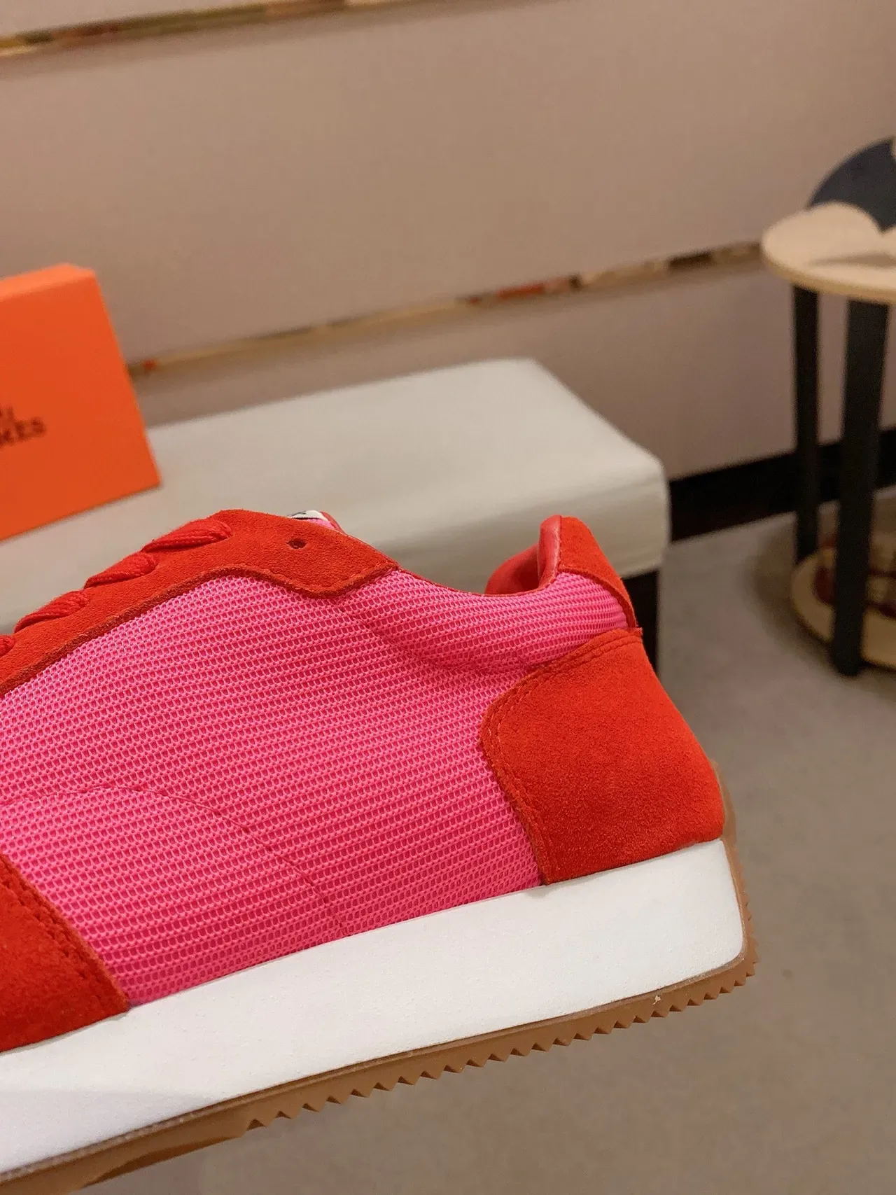 Red and Pink Color-Blocked Suede Mesh Lifestyle Sneaker 7