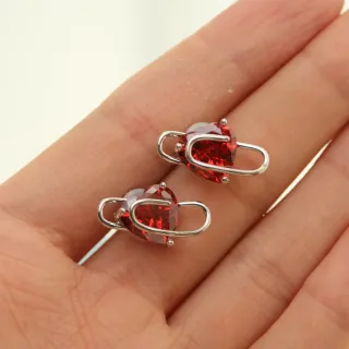 Red Crystal Heart Wire Wrap Earrings