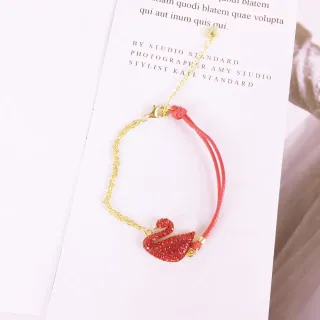 Colgante de cisne de cristal rojo pulsera de cadena de tono dorado