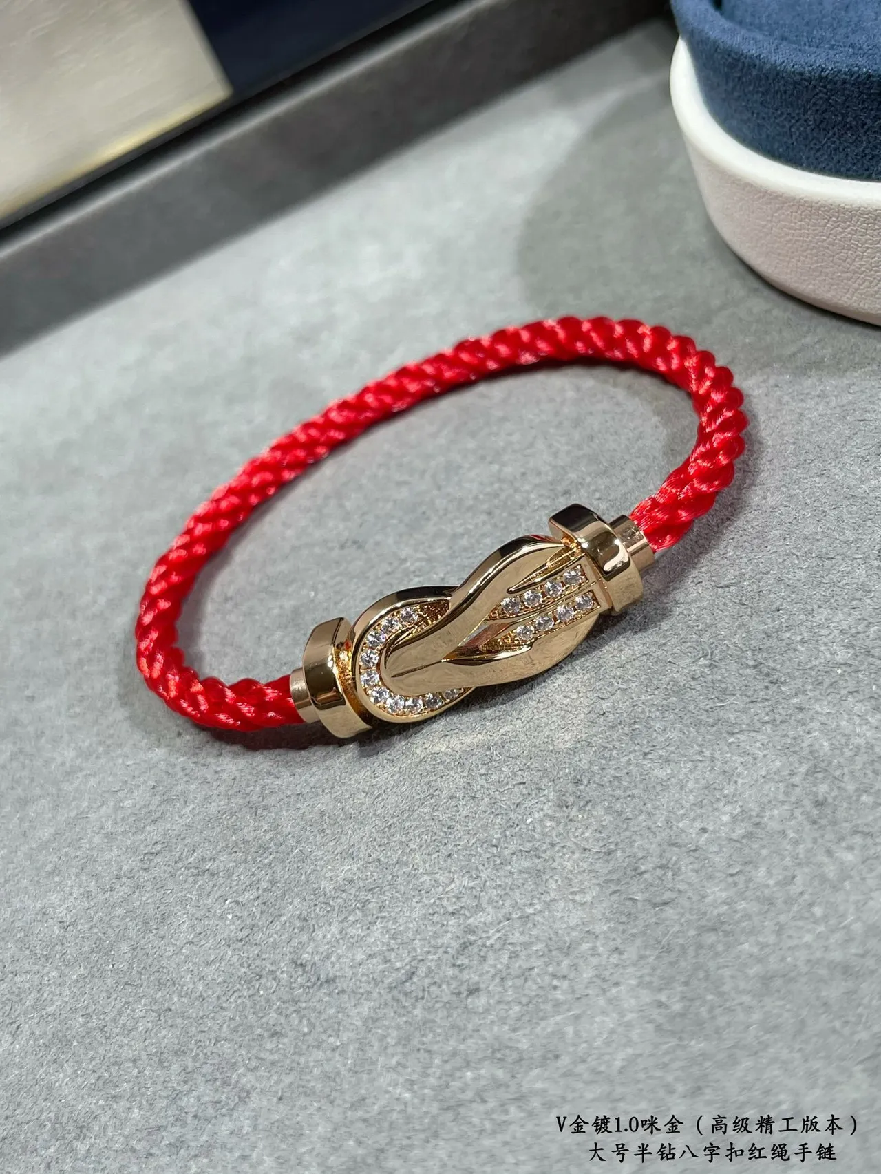 Red Gold Braided Cord Knot-Shaped Metal Clasp Bracelet 8