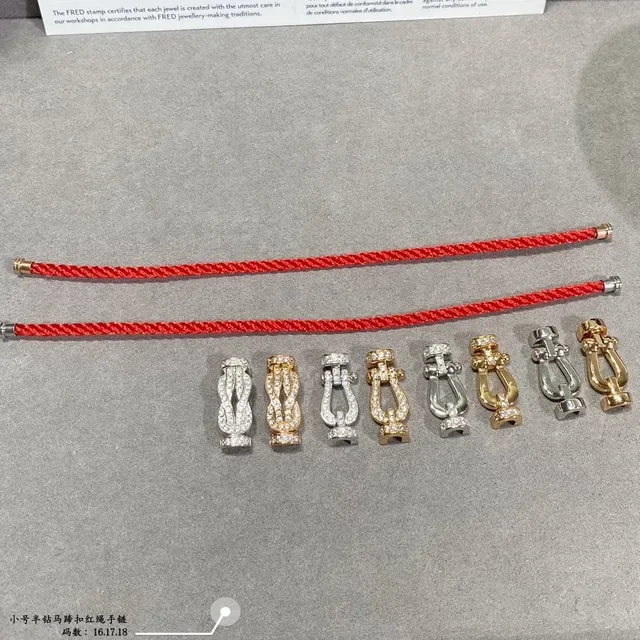 Red Gold Braided Cord Metal Shackle-Style Clasp Bracelet 3