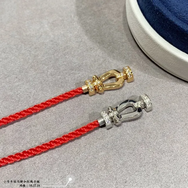 Red Gold Braided Cord Metal Shackle-Style Clasp Bracelet 4