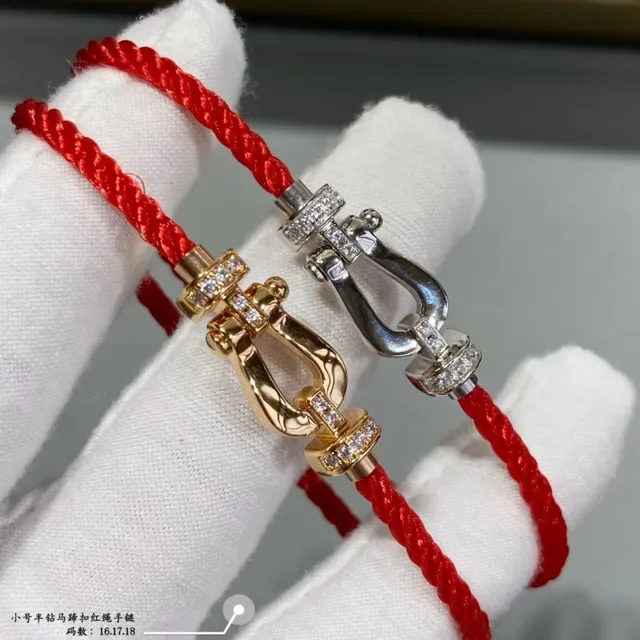 Red Gold Braided Cord Metal Shackle-Style Clasp Bracelet 8