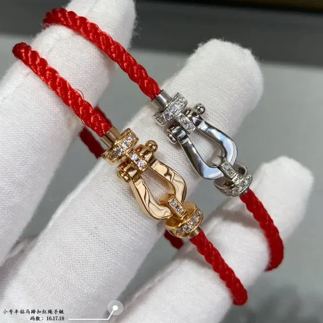 Red Gold Braided Cord Metal Shackle-Style Clasp Bracelet 9