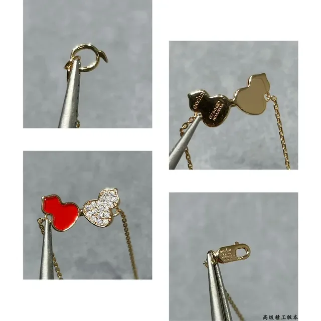 Red Gold Chain Dual-Heart Charm Bracelet 2
