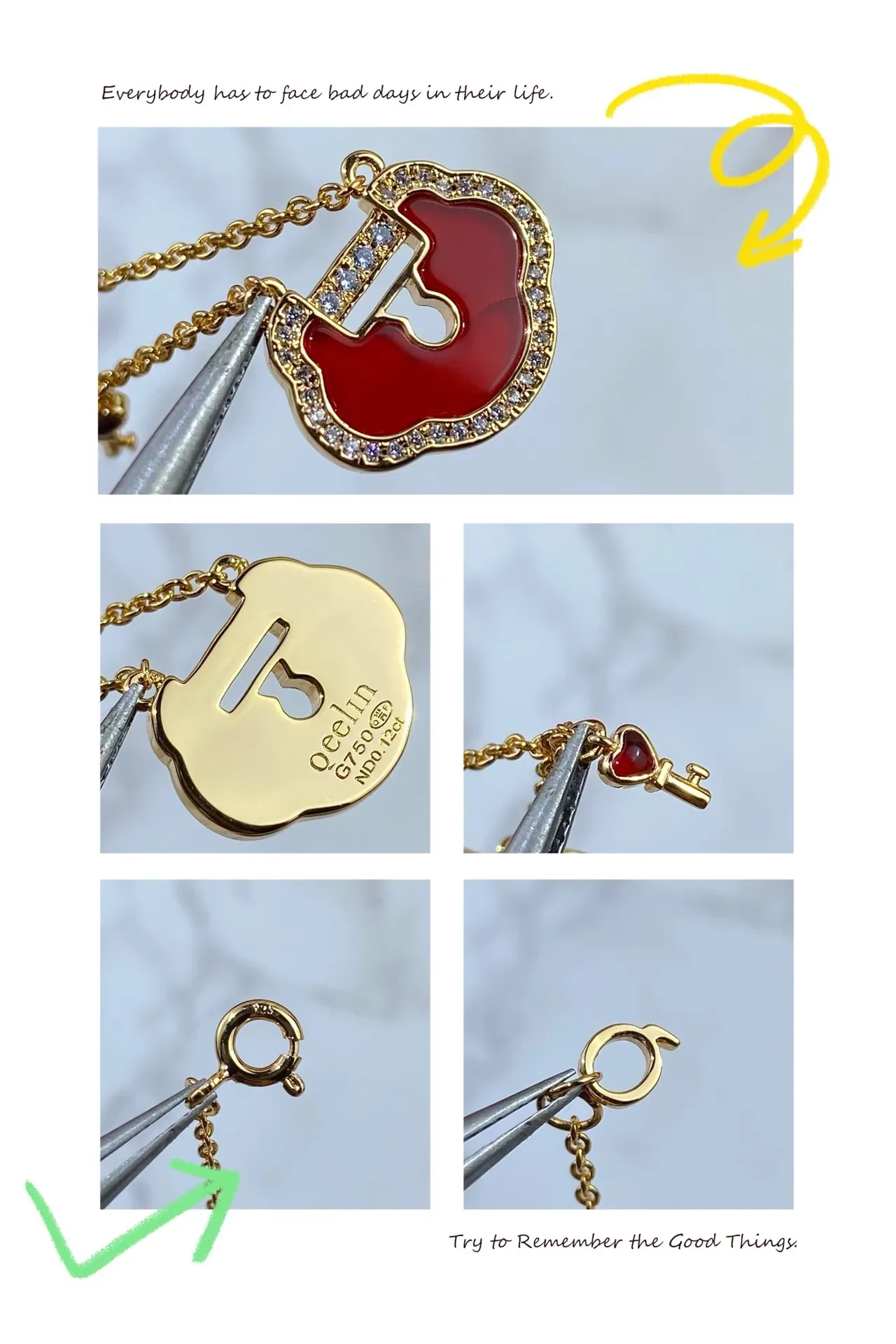 Red Gold Chain Enamel Pendant Necklace 4