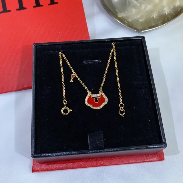 Red Gold Chain Enamel Pendant Necklace 6