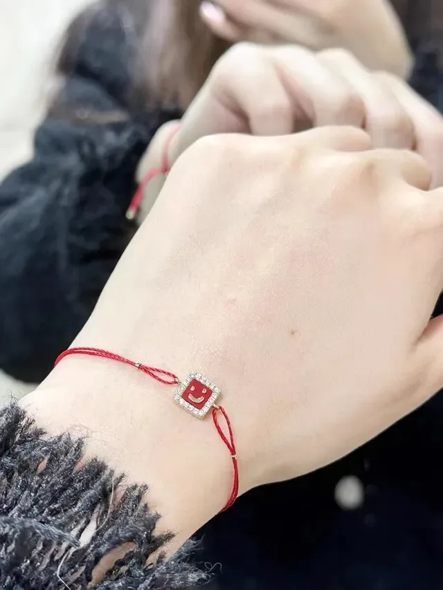 Red Gold Cord Square Enamel Charm Bracelet 4