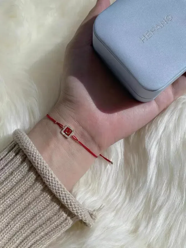 Red Gold Cord Square Enamel Charm Bracelet 5