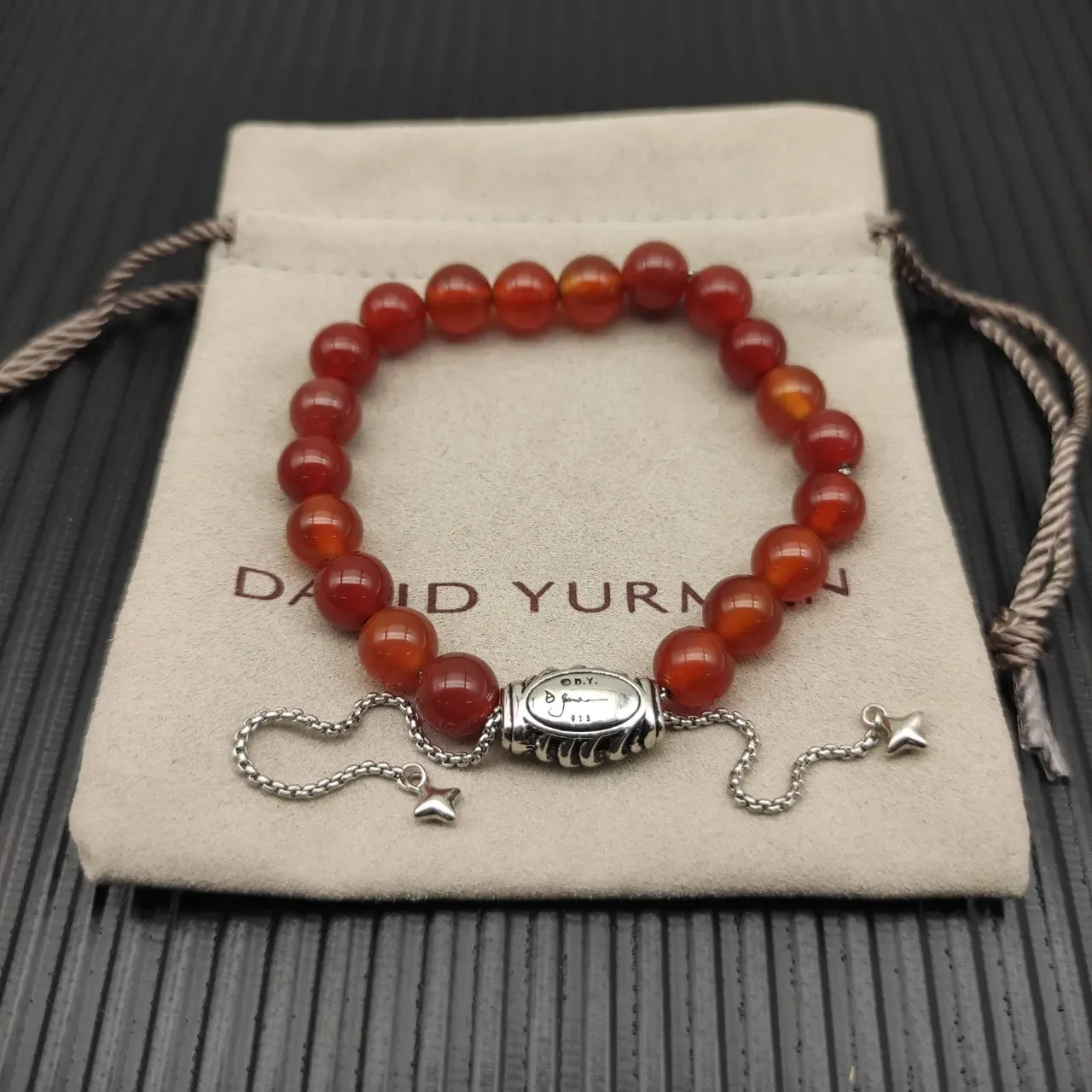 Red Silver Beaded Agate Bracelet 4