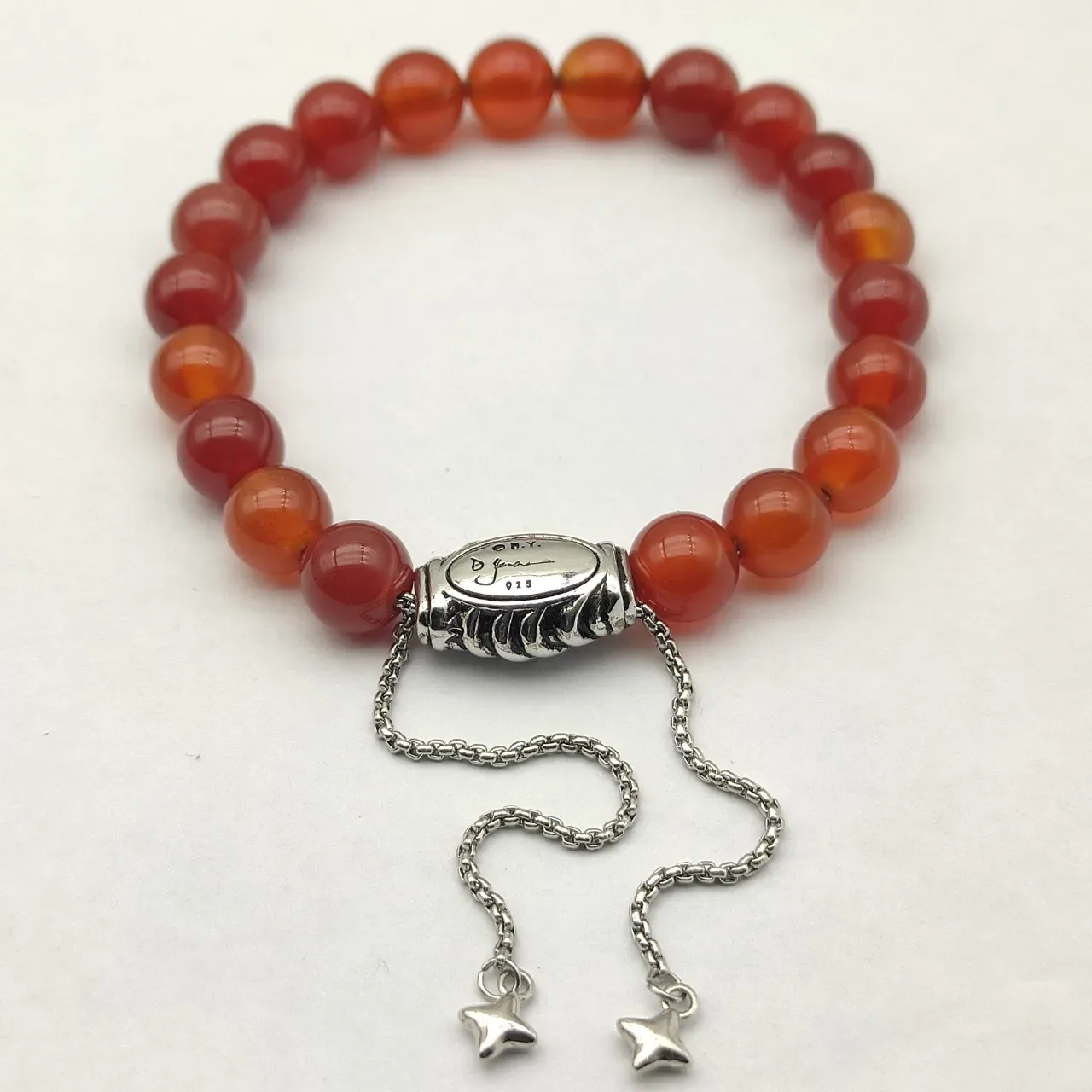 Red Silver Beaded Agate Bracelet 7