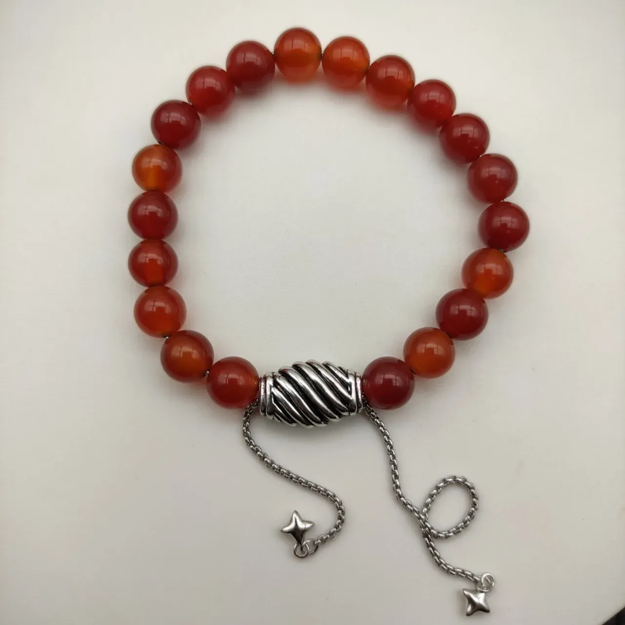 Red Silver Beaded Agate Bracelet 9