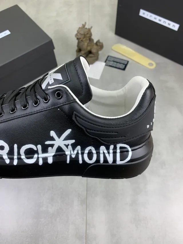 Richmond Black White Leather Upper Bold Side Script Lifestyle Sneakers 5
