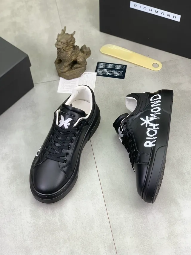 Richmond Black White Leather Upper Bold Side Script Lifestyle Sneakers 6
