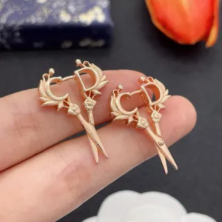 Rose-Gold Letter C and D Scissor Motif Earrings