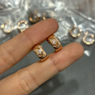 Rose Gold Quilted Pavé Huggie Hoop Earrings