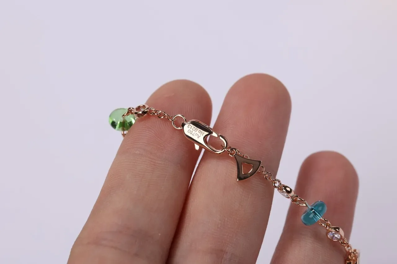 Rose Gold-Tone Fan Motif Multicolor Gemstone Bracelet 7