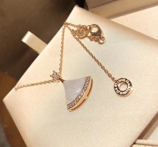 Rose-Gold Tone Fan-Shaped Mother-of-Pearl and Crystal Pendant Necklace 2