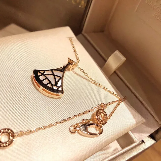 Rose-Gold Tone Fan-Shaped Mother-of-Pearl and Crystal Pendant Necklace 3
