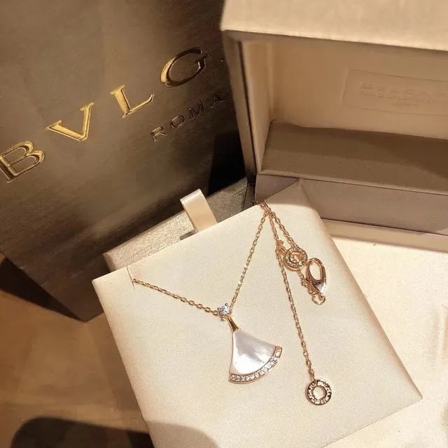 Rose-Gold Tone Fan-Shaped Mother-of-Pearl and Crystal Pendant Necklace 4