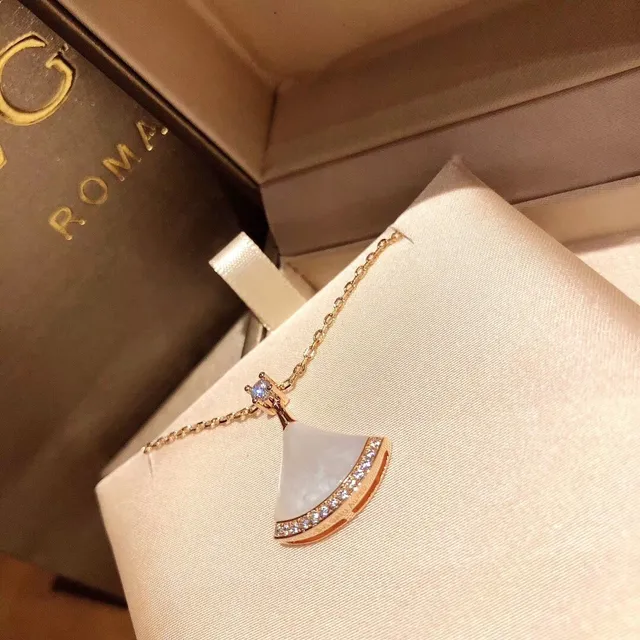 Rose-Gold Tone Fan-Shaped Mother-of-Pearl and Crystal Pendant Necklace 8