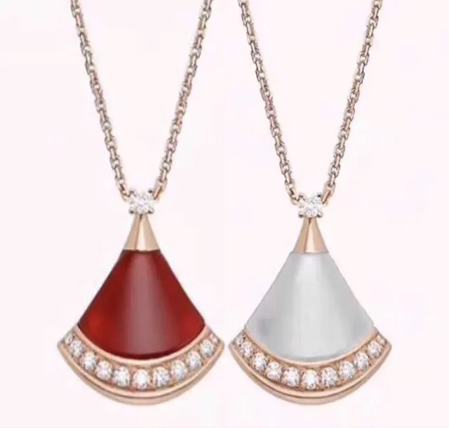 Rose-Gold Tone Fan-Shaped Mother-of-Pearl and Crystal Pendant Necklace 9