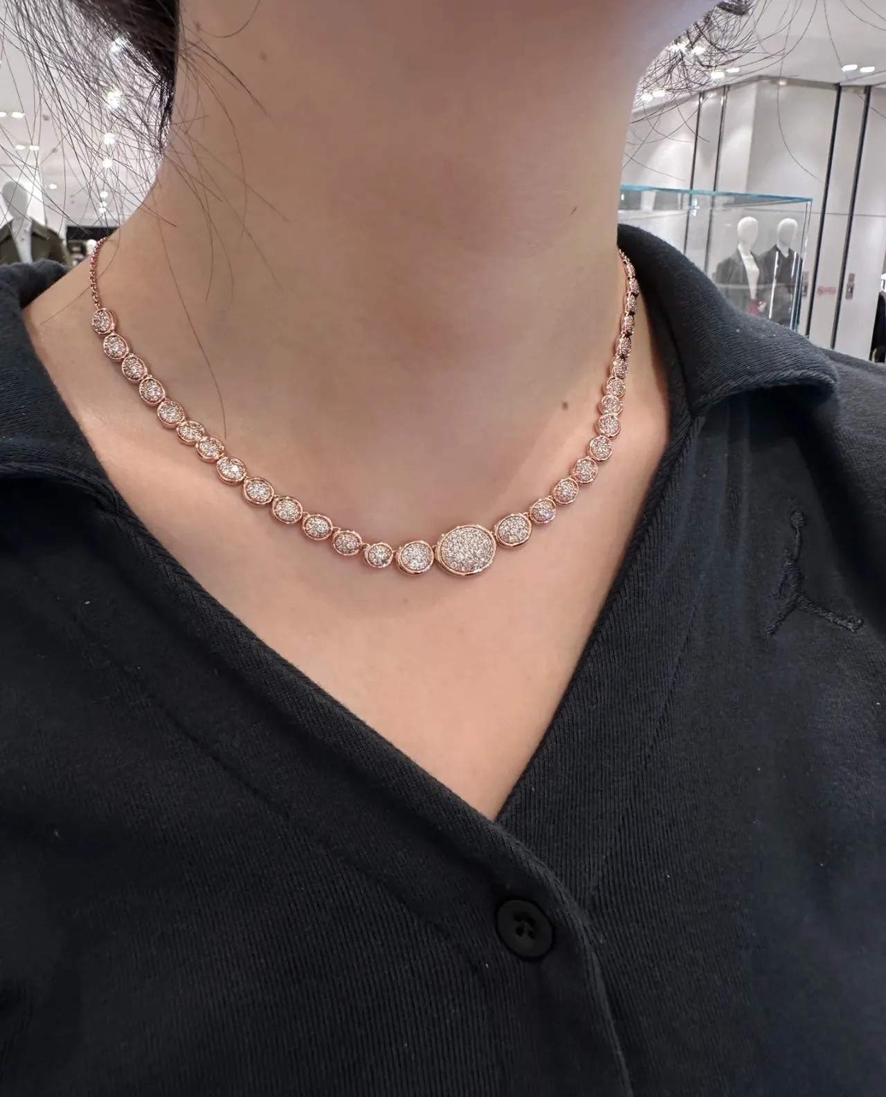 Rose Gold Tone Pavé Oval and Marquise Link Necklace 4