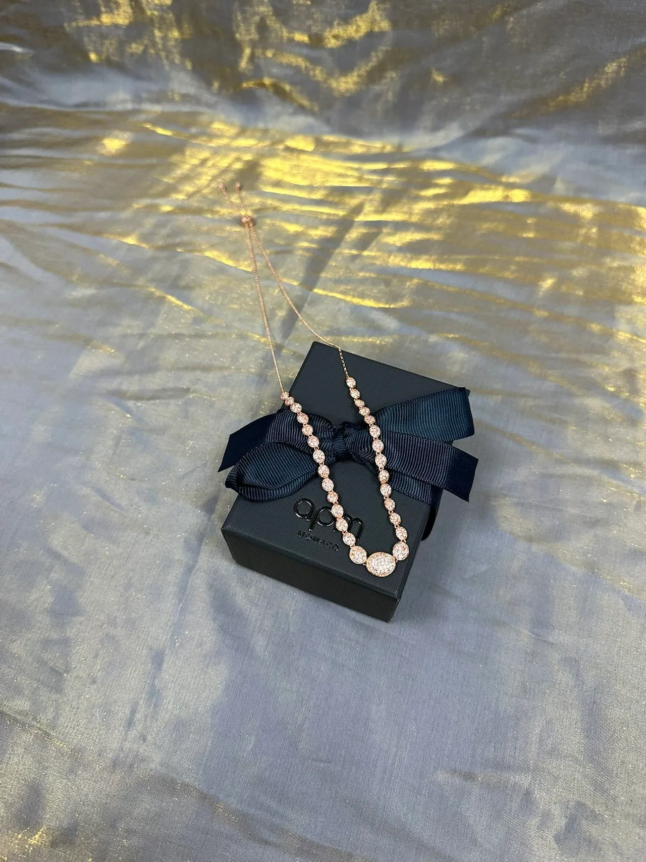 Rose Gold Tone Pavé Oval and Marquise Link Necklace 9