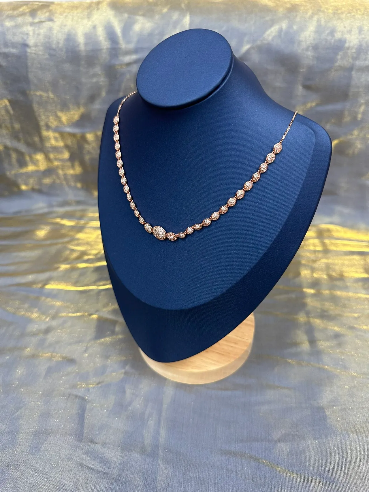 Rose Gold Tone Pavé Oval and Marquise Link Necklace 7