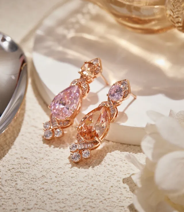 Rose-Gold-Tone Pink and Peach Pear-Cut Multi-Stone Drop Earrings 2