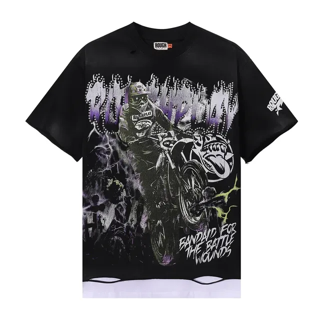 ROUGH Bandaid For The Battle Wounds Graphic Distressed T-Shirt 4