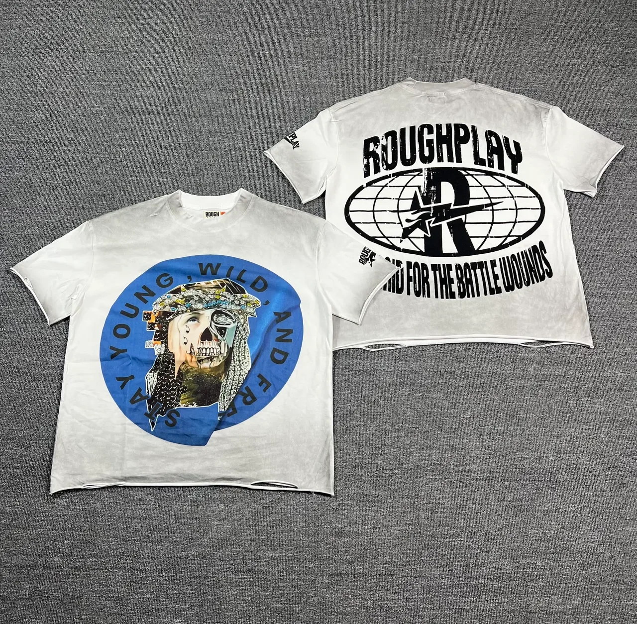 Roughplay Distressed Black Acid-Wash Double-Sided Graphic T-Shirt 4