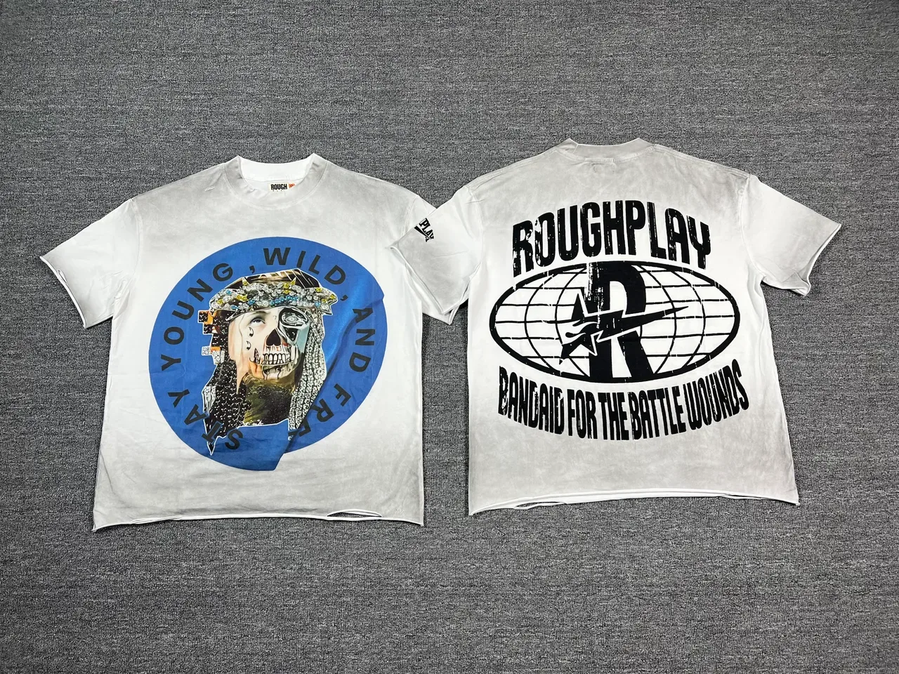 Roughplay Distressed Black Acid-Wash Double-Sided Graphic T-Shirt 5