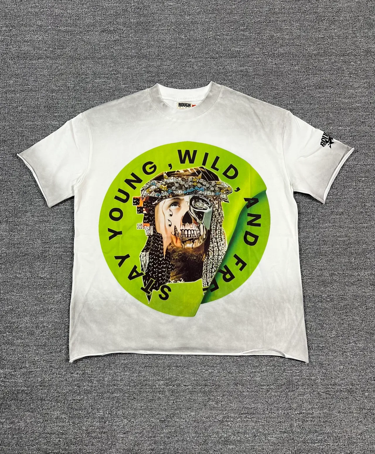 Roughplay Distressed Black Acid-Wash Double-Sided Graphic T-Shirt 7