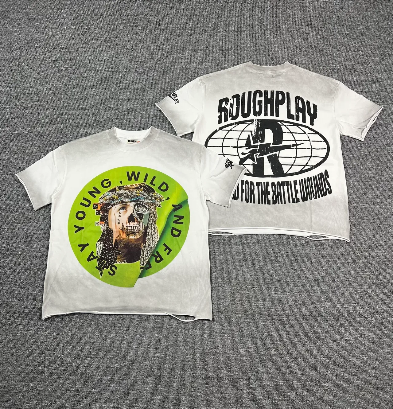 Roughplay Distressed Black Acid-Wash Double-Sided Graphic T-Shirt 8