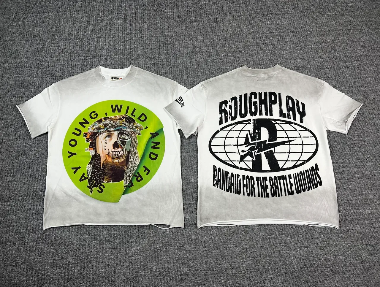 Roughplay Distressed Black Acid-Wash Double-Sided Graphic T-Shirt 9