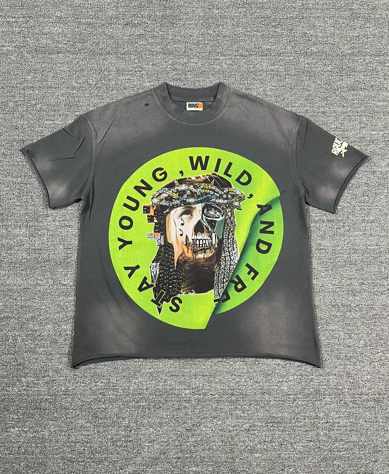 Roughplay Distressed Black Acid-Wash Double-Sided Graphic T-Shirt 10