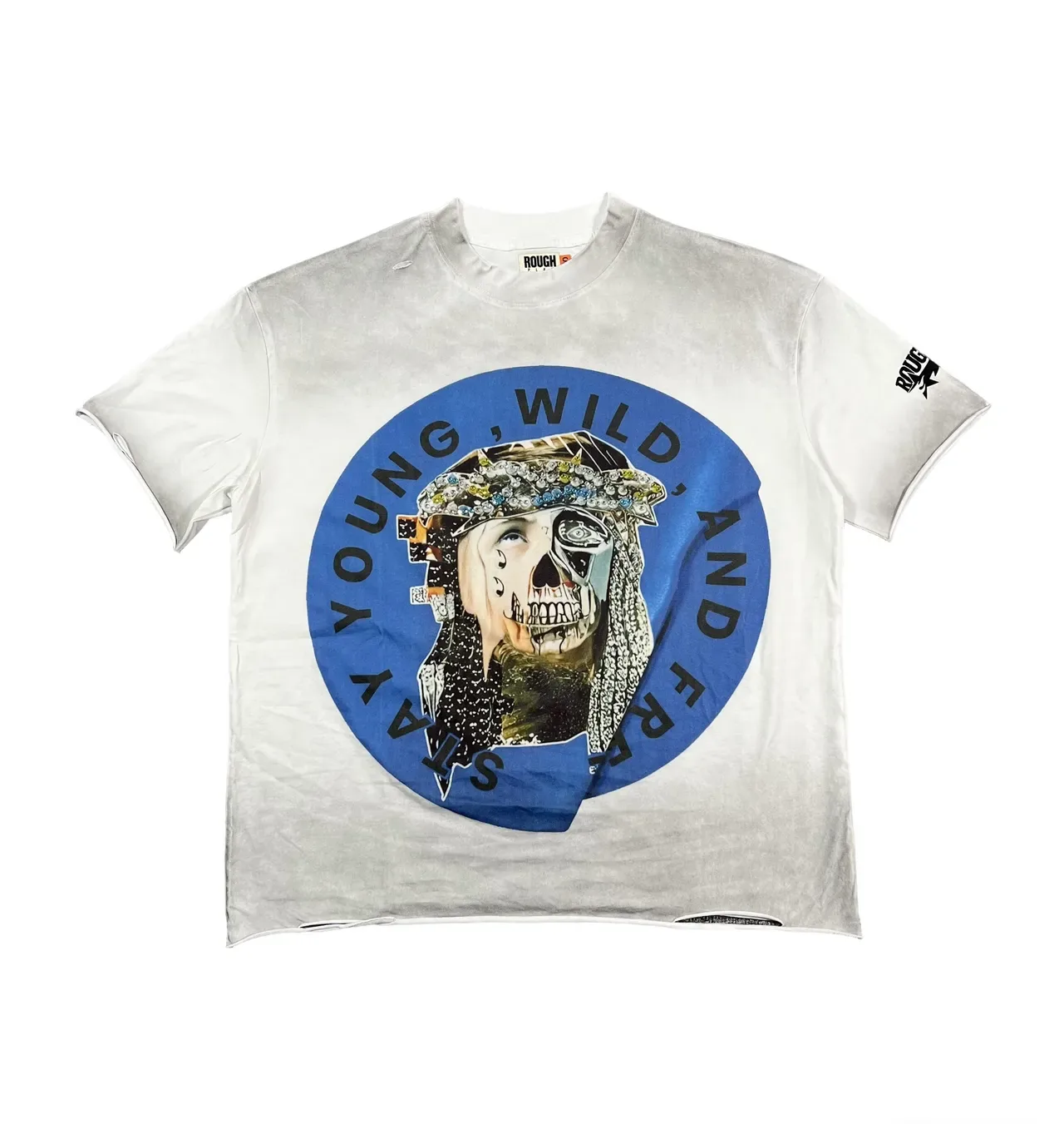 Roughplay Distressed Black Acid-Wash Double-Sided Graphic T-Shirt 14