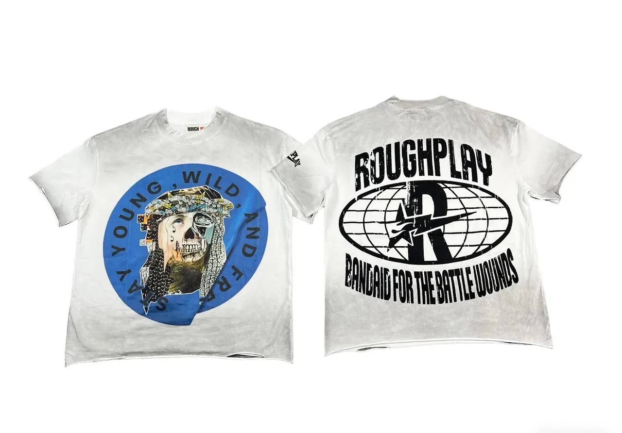 Roughplay Distressed Black Acid-Wash Double-Sided Graphic T-Shirt 15