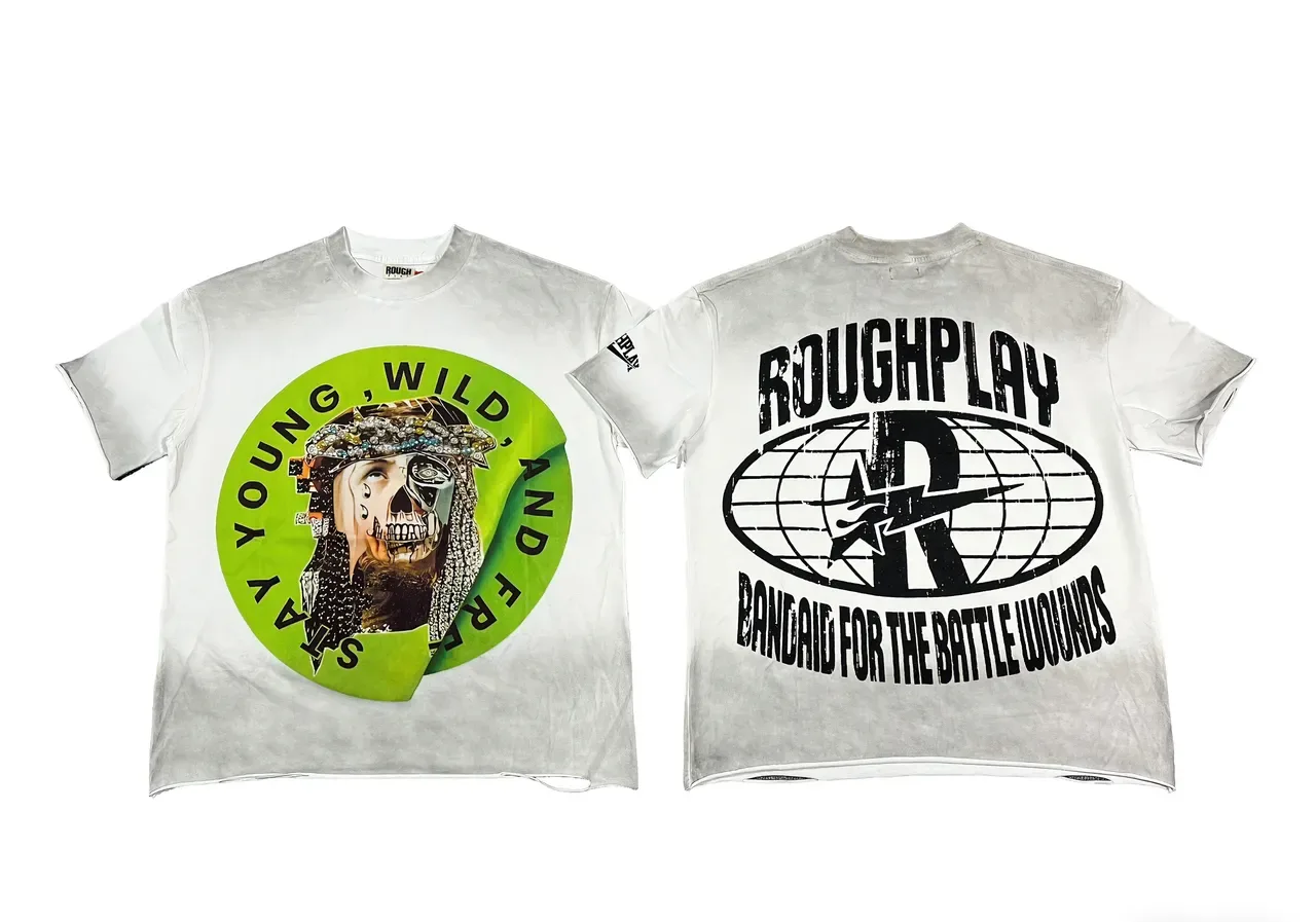 Roughplay Distressed Black Acid-Wash Double-Sided Graphic T-Shirt 18