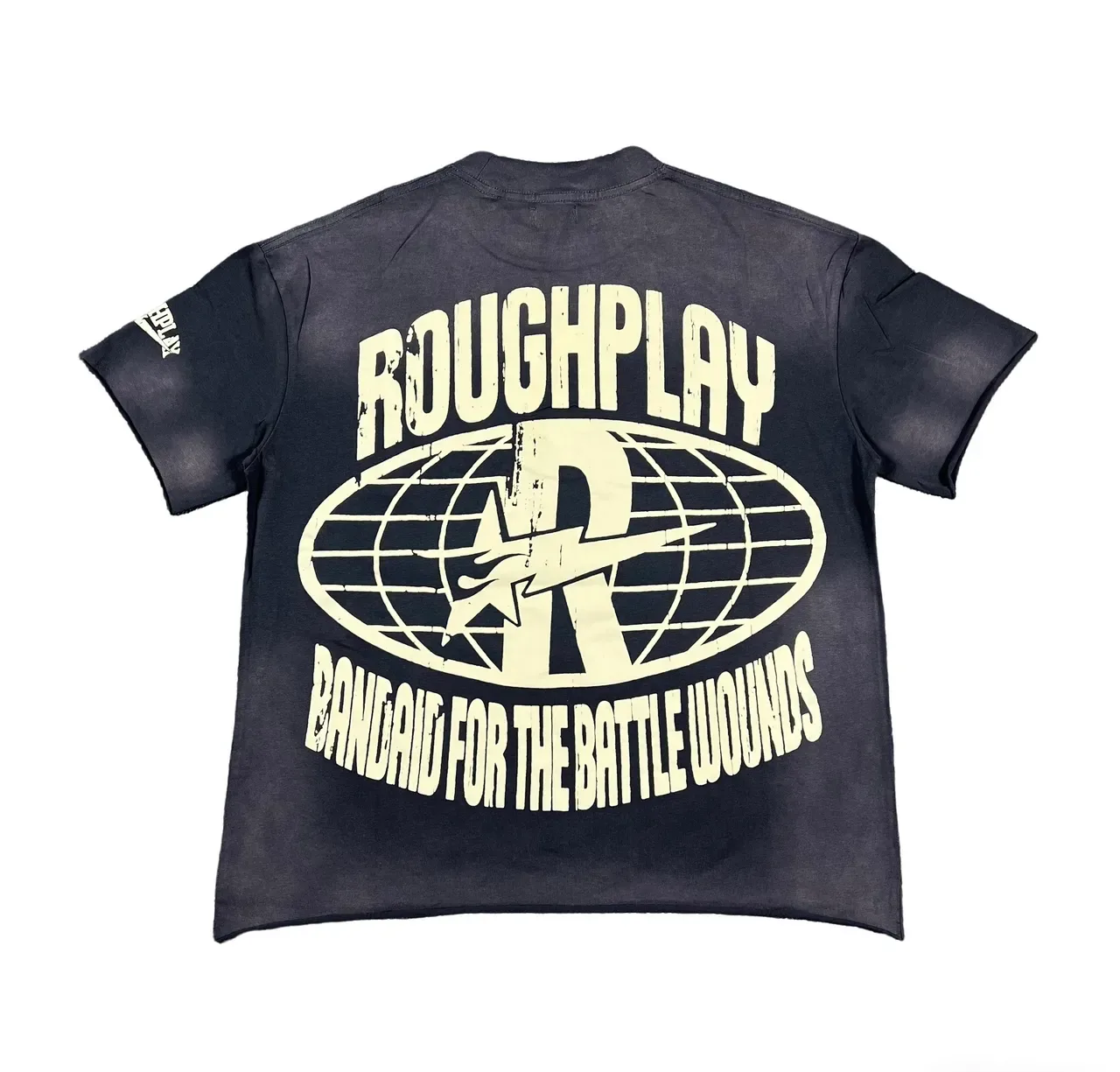 Roughplay Distressed Black Acid-Wash Double-Sided Graphic T-Shirt 19